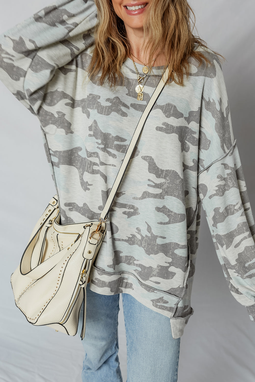 Camo Print Exposed Seam Sweatshirt