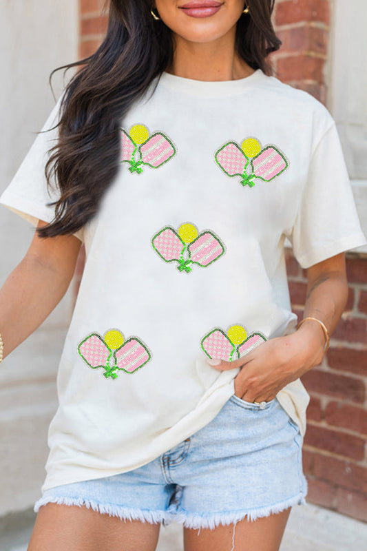 White Sequin Pickleball Tee