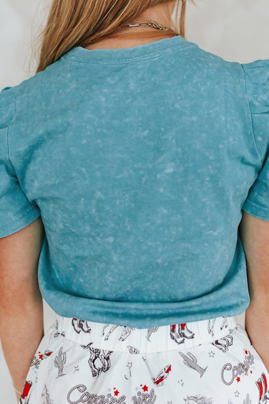 Turquoise Western Embroidered Tee