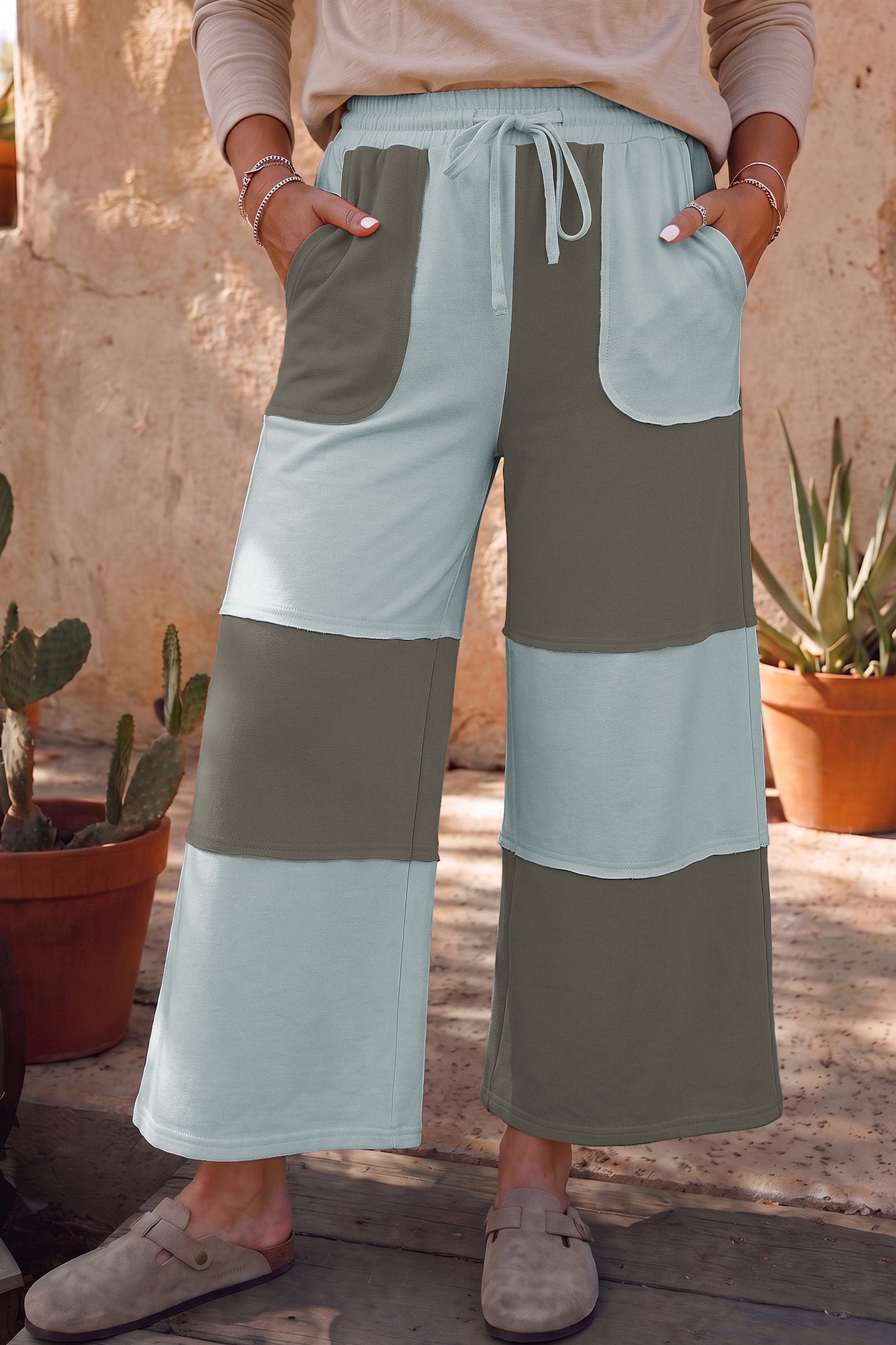 Raw Seam Patchwork Wide Leg Pants
