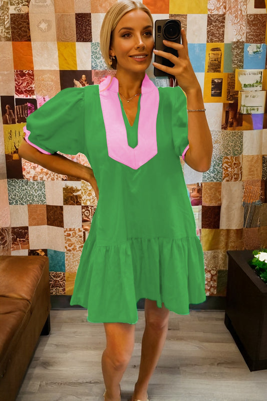 Green Split Neck Dress