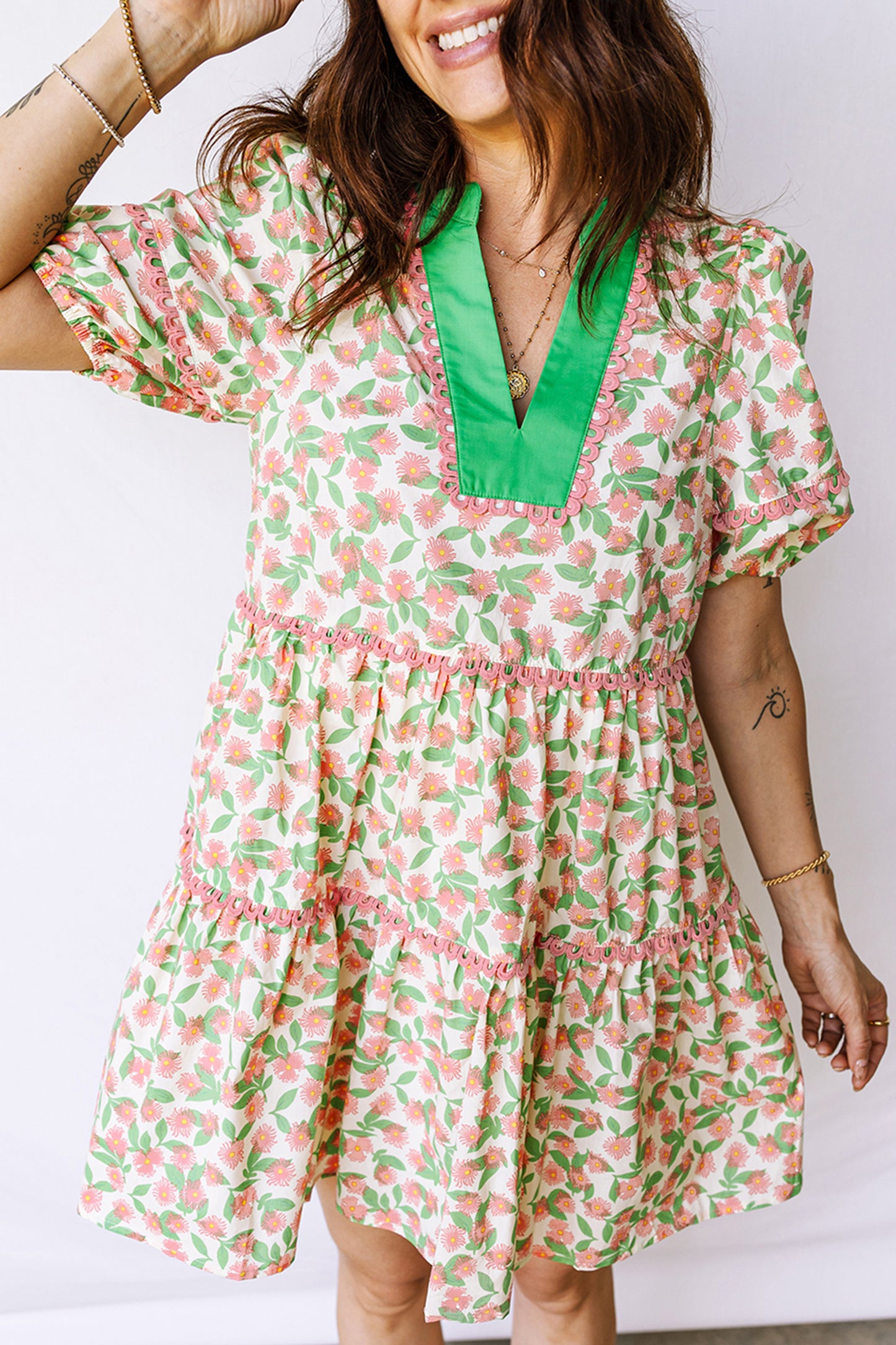 Floral Short Puff Sleeve Dress