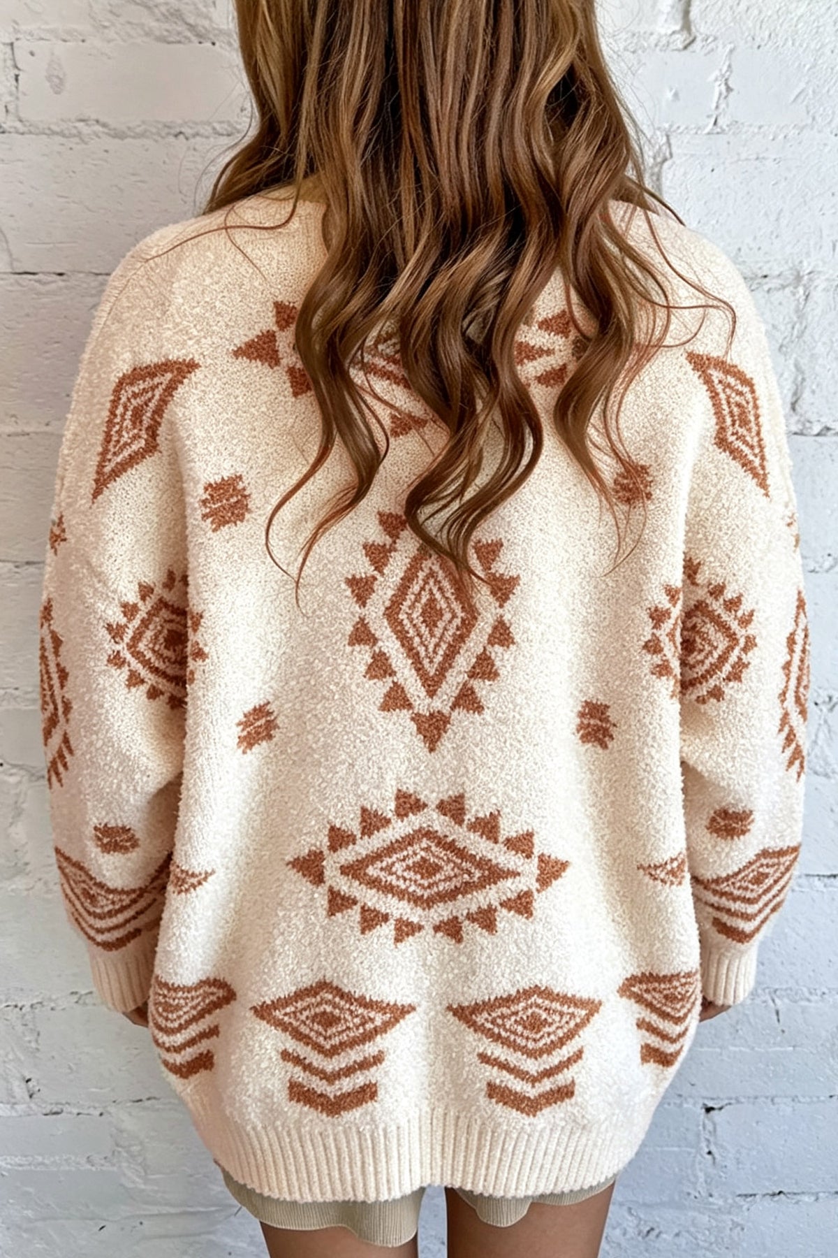 Oatmeal Aztec Print Open Cardigan