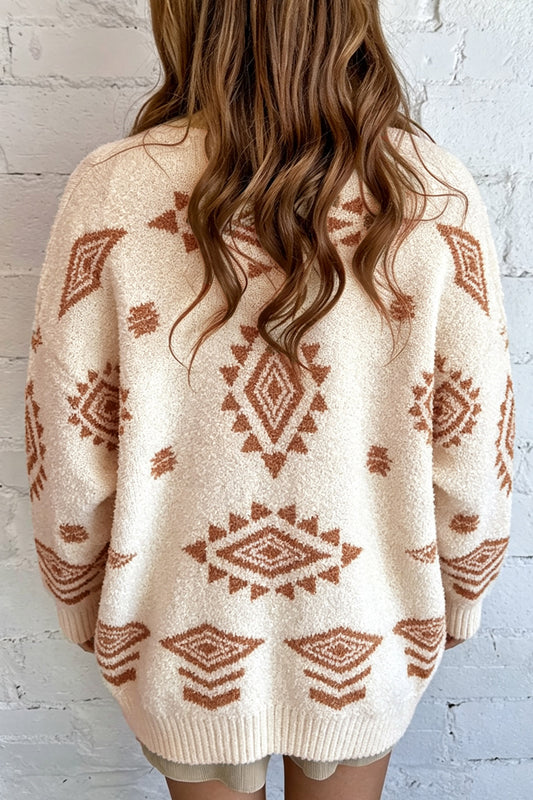 Oatmeal Aztec Print Open Cardigan