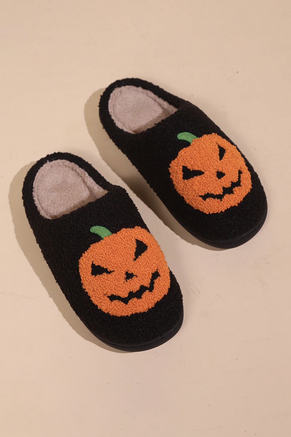 Black Halloween Pumpkin Plush Slippers