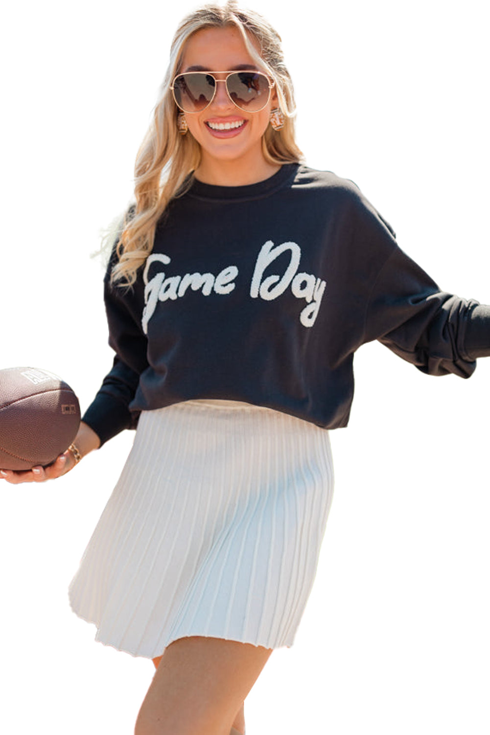 Black Chenille Lettered Game Day Sweatshirt