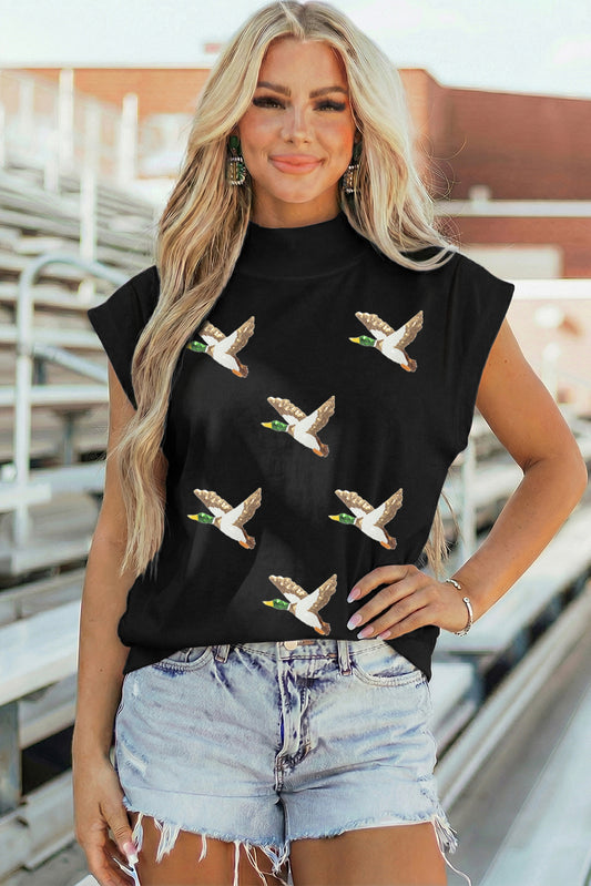 Black Sequin Mallard Tee