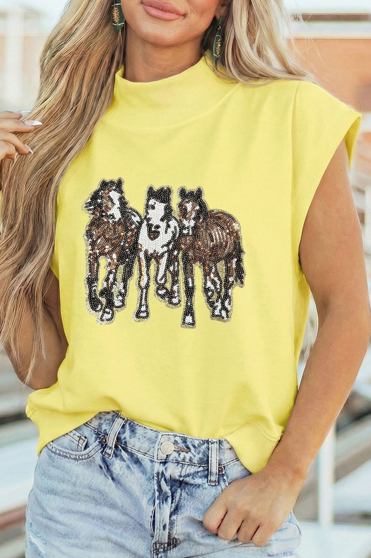 Sequin Horses Top
