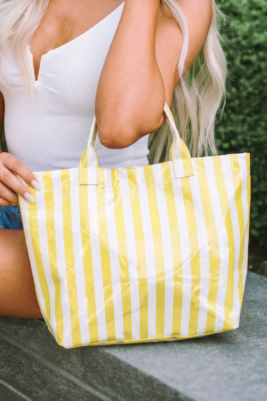 Large Waterproof Striped Carryall Tote Bag