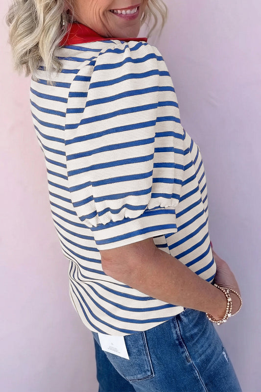 Striped Puff Sleeve Top