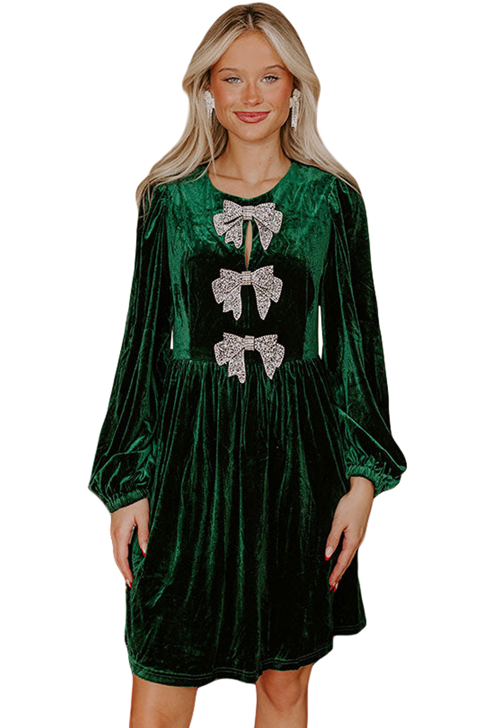 Evergreen Sequin Bow Velvet Dress