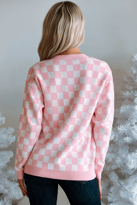 Pink Checkered Christmas Tree Cardigan