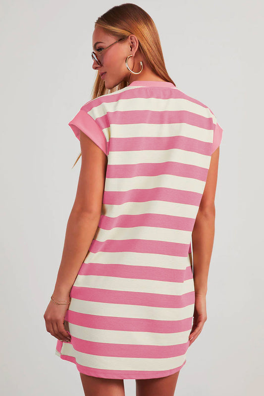 Pink Stripe T Shirt Dress