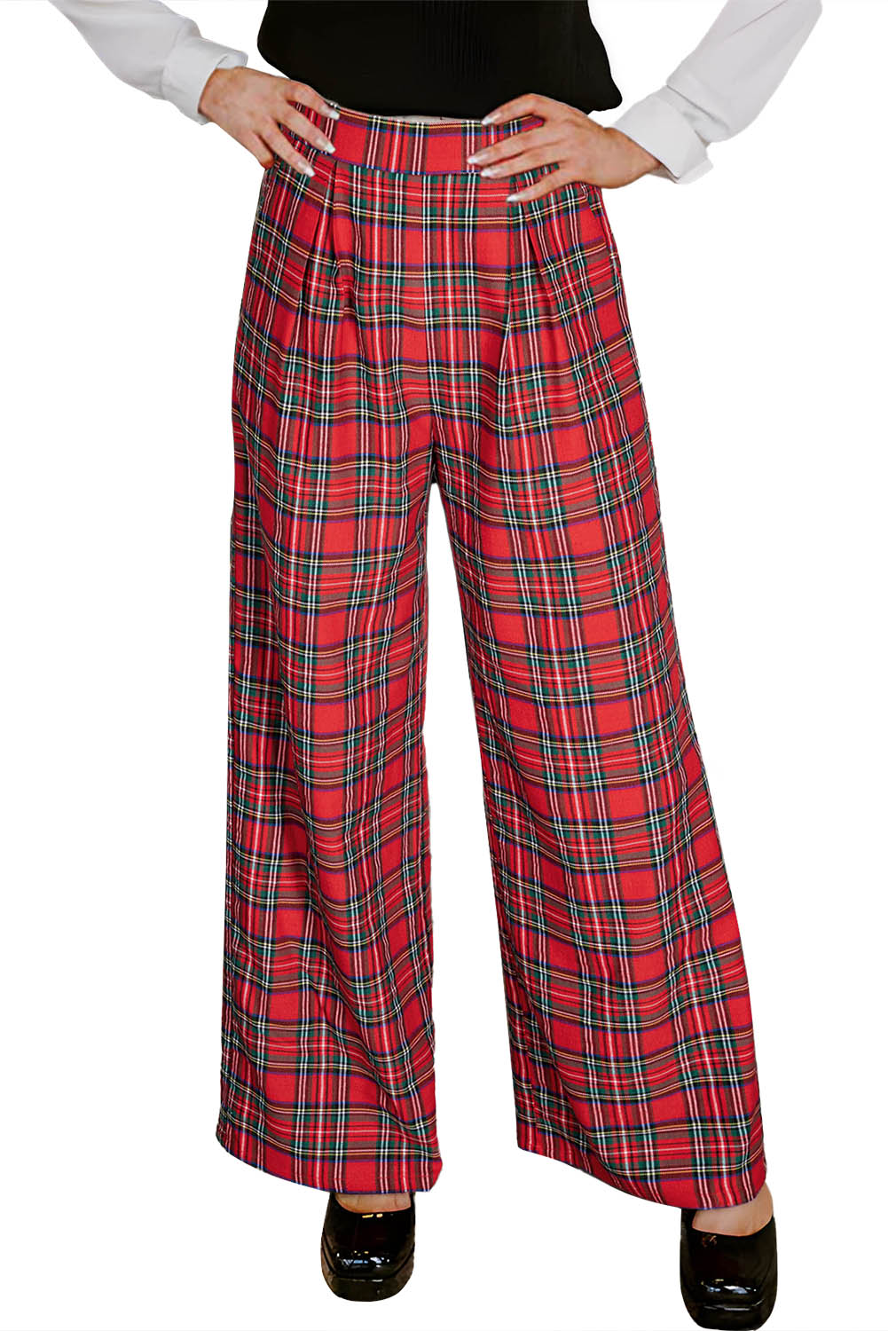 Red Christmas Plaid Wide Leg Pants