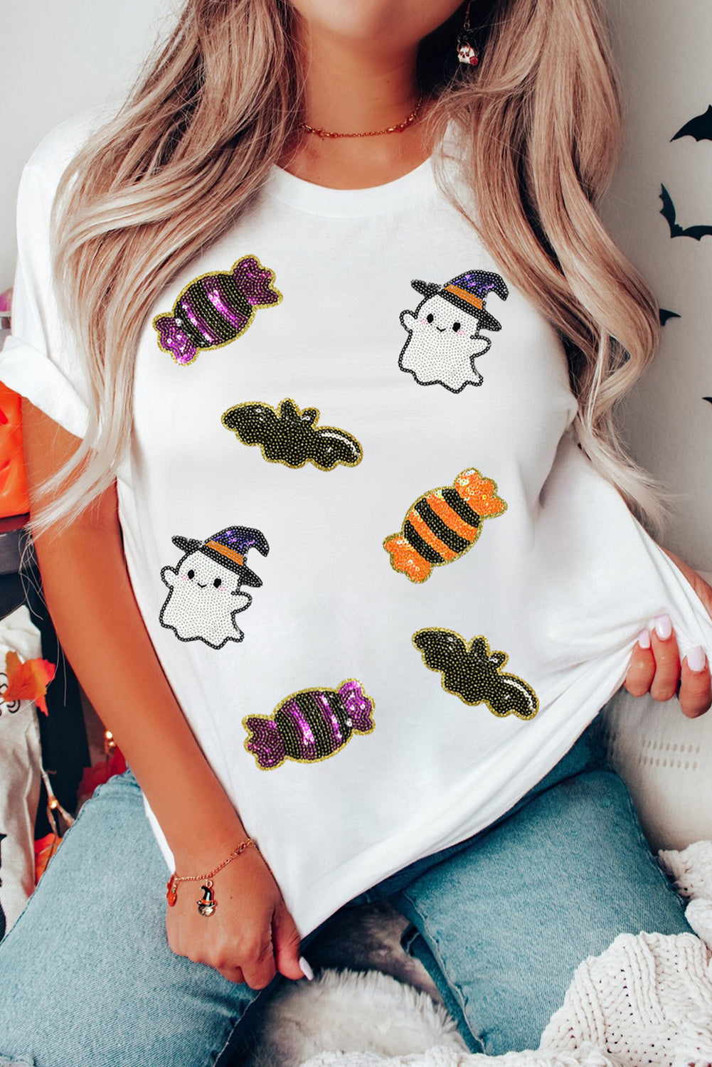 Whimsical Sequined Halloween Tee