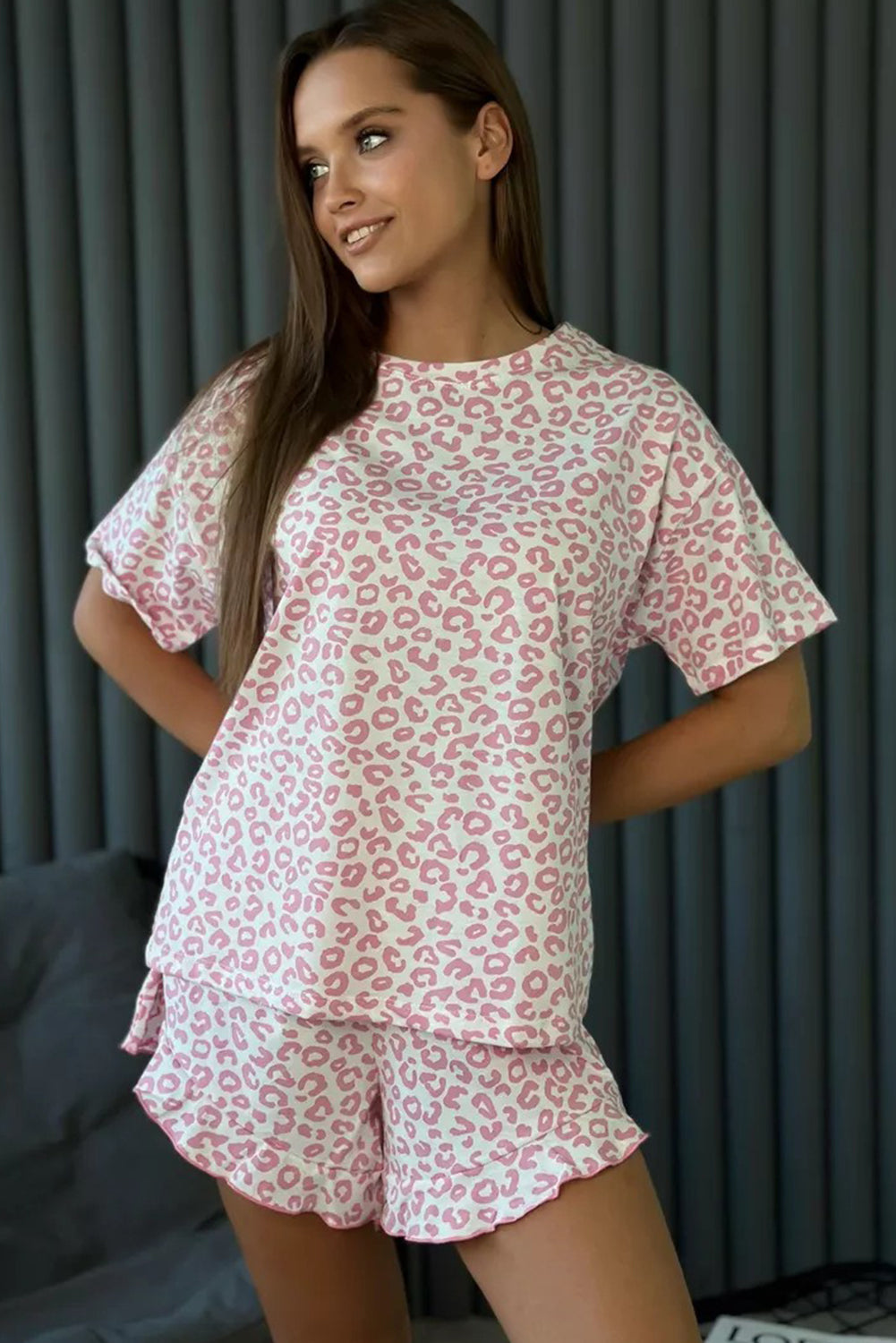 Pink Leopard Print Pajama Set