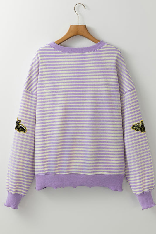 Purple Stripe Sequin Bat Halloween Sweatshirt