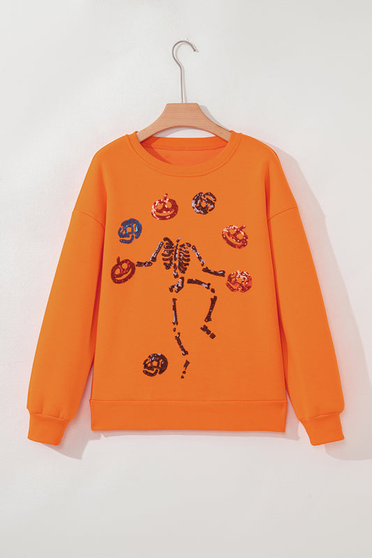 Sequin Juggling Skeleton Halloween Sweatshirt