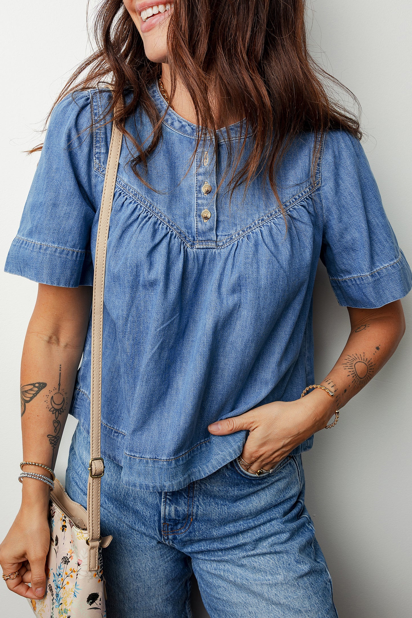 Pleated Denim Shirt