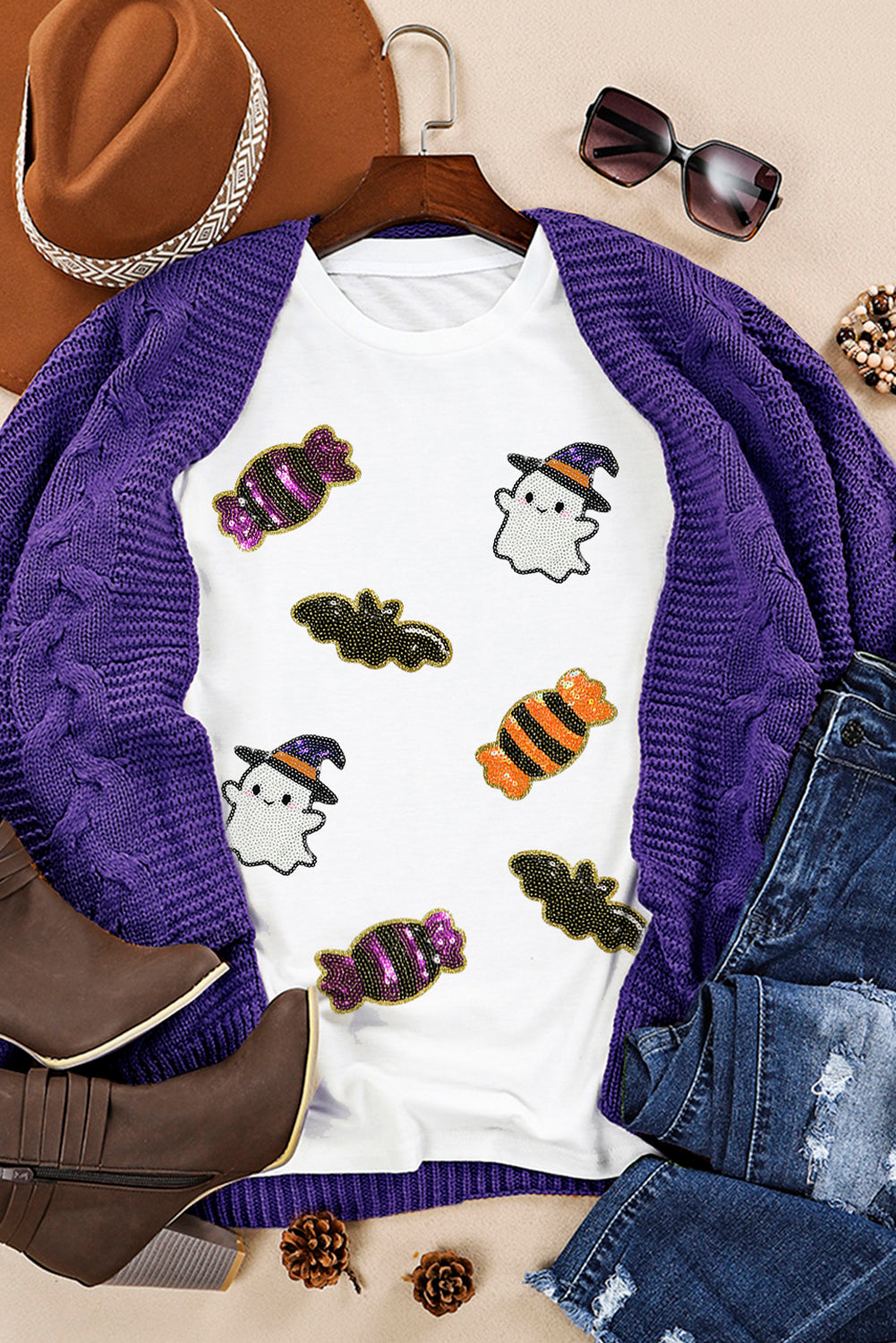 Whimsical Sequined Halloween Tee