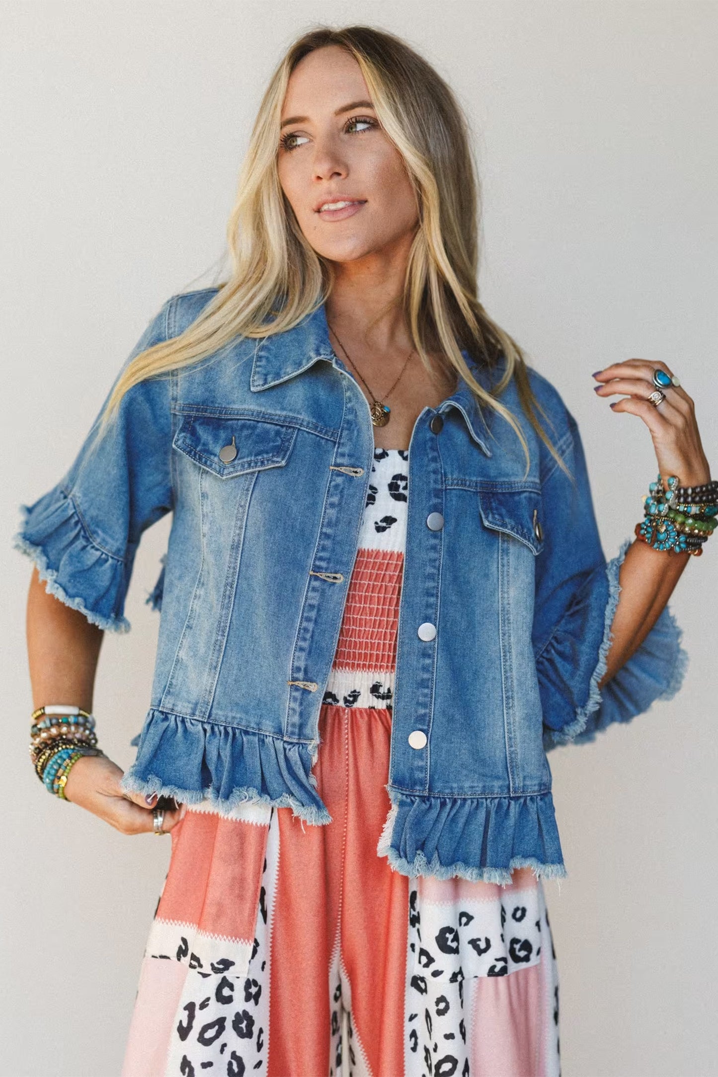 Ruffle Hem Denim Jacket