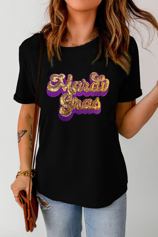 Black Mardi Gras Sequin Tee