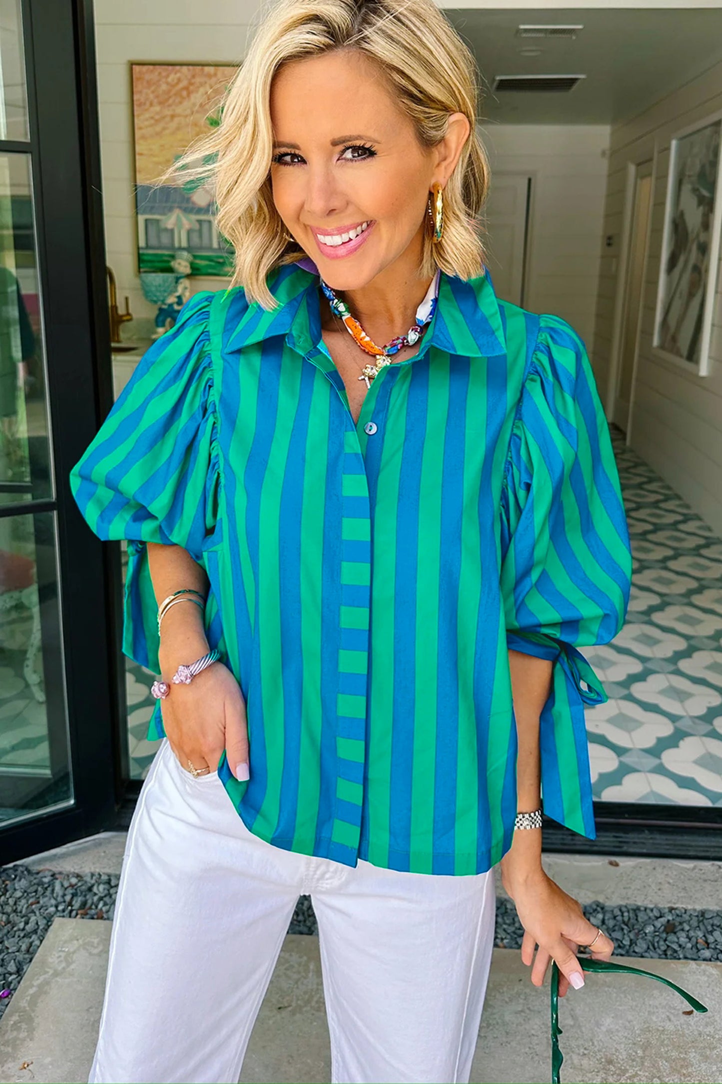 Stripe Puff Sleeve Shirt