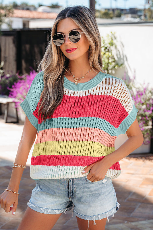 Striped Short Sleeve Sweater