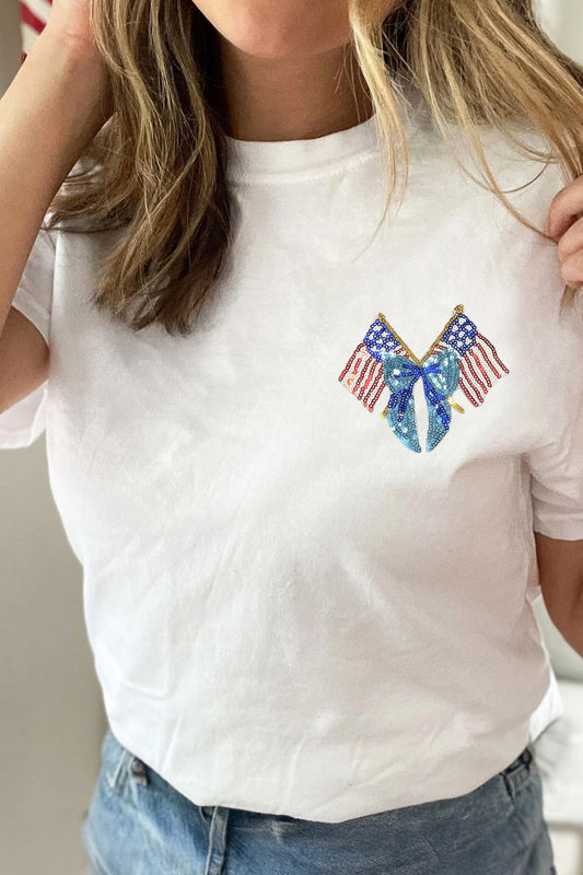 White Patriotic Sequin Flag Tee