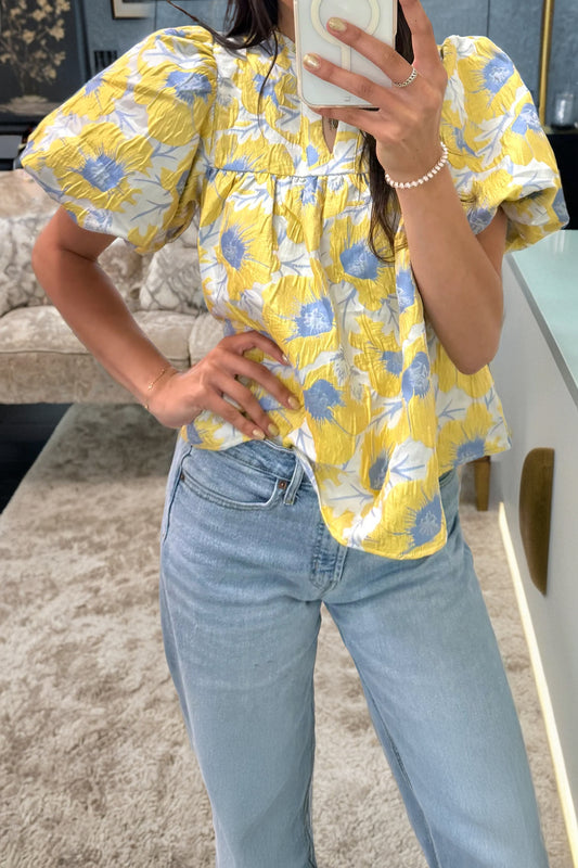 Bubble Sleeve Floral Blouse