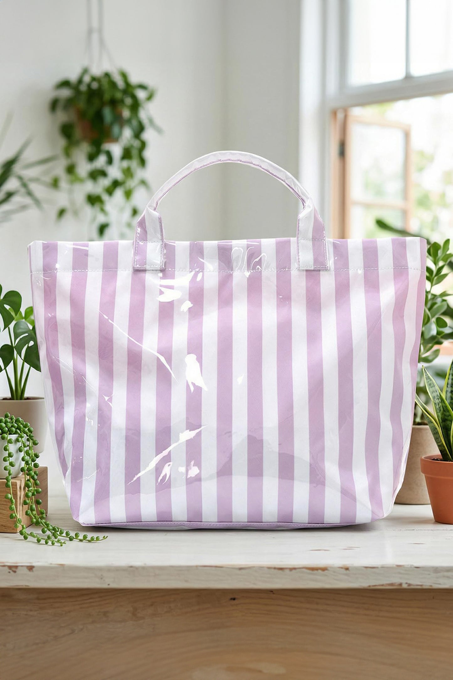 Large Waterproof Striped Carryall Tote Bag