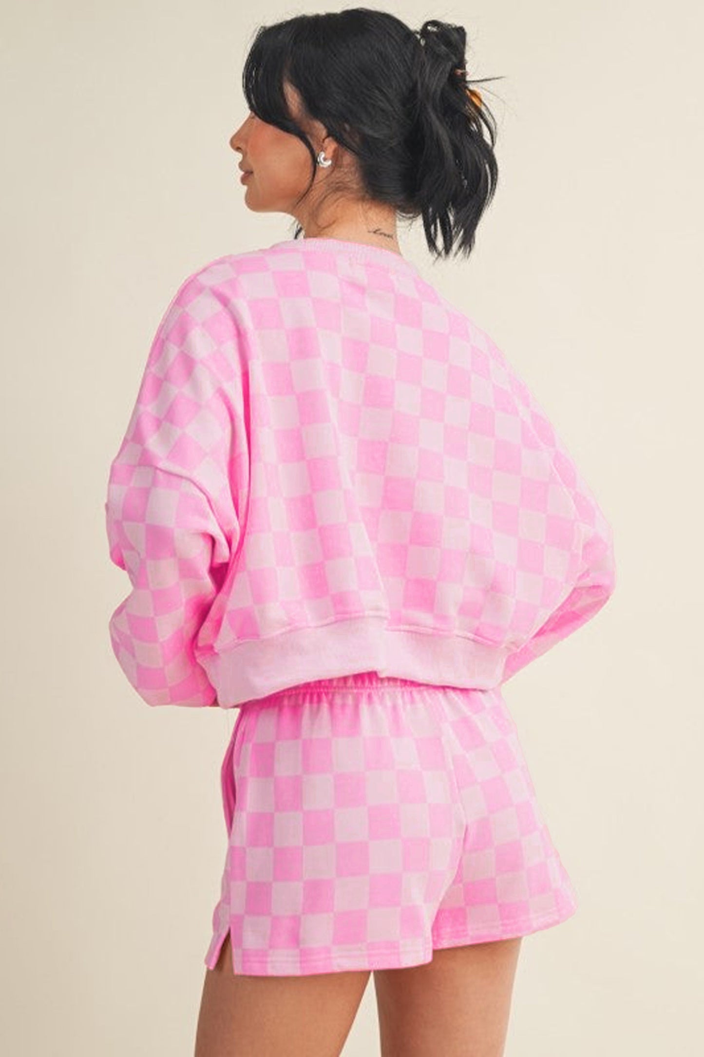 Checkered Crop Top Shorts Set