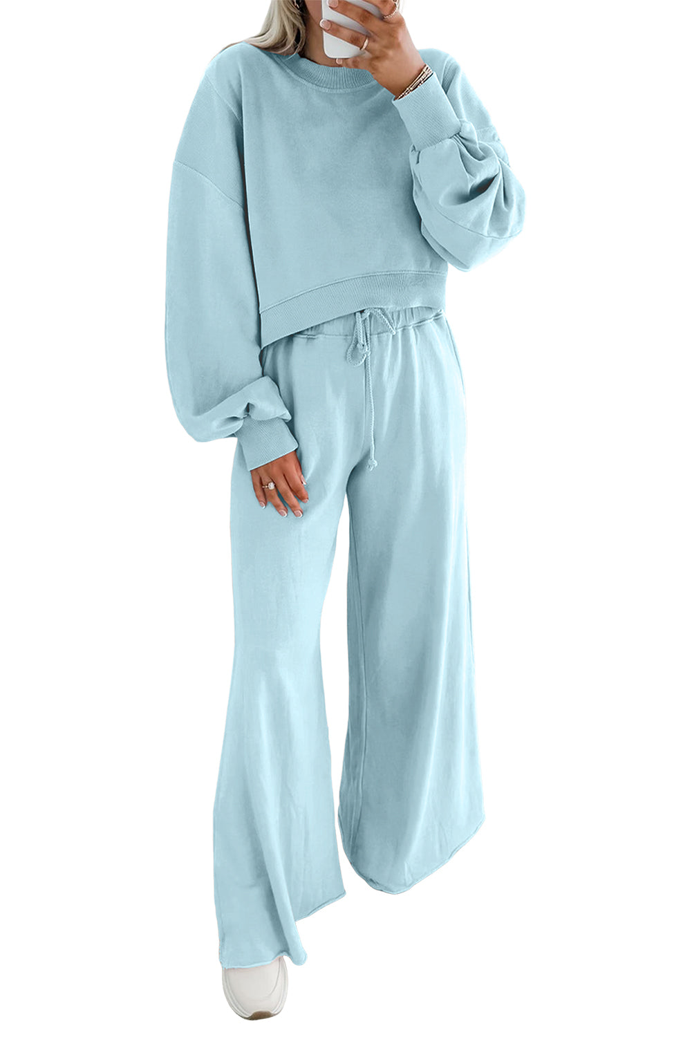 Crop Pullover Drawstring Wide Leg Pants Set