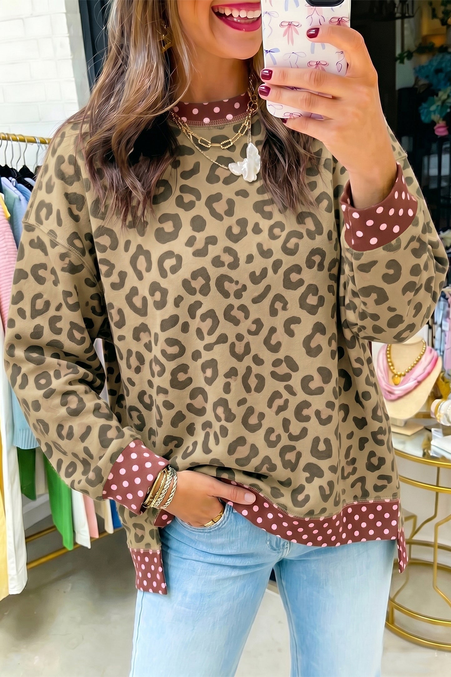 Leopard Polka Dot Trim Top