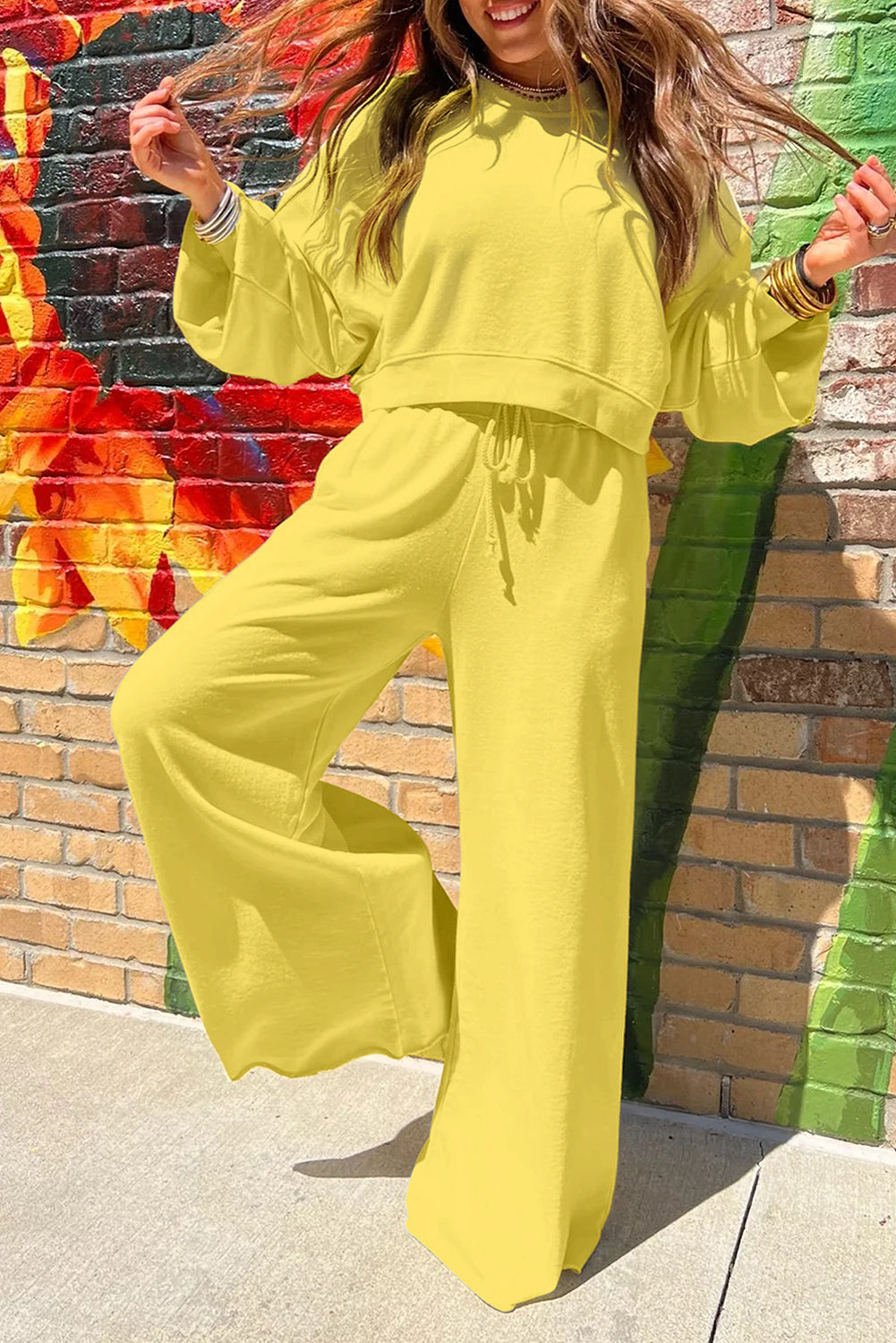 Crop Pullover and Wide Leg Pants Set