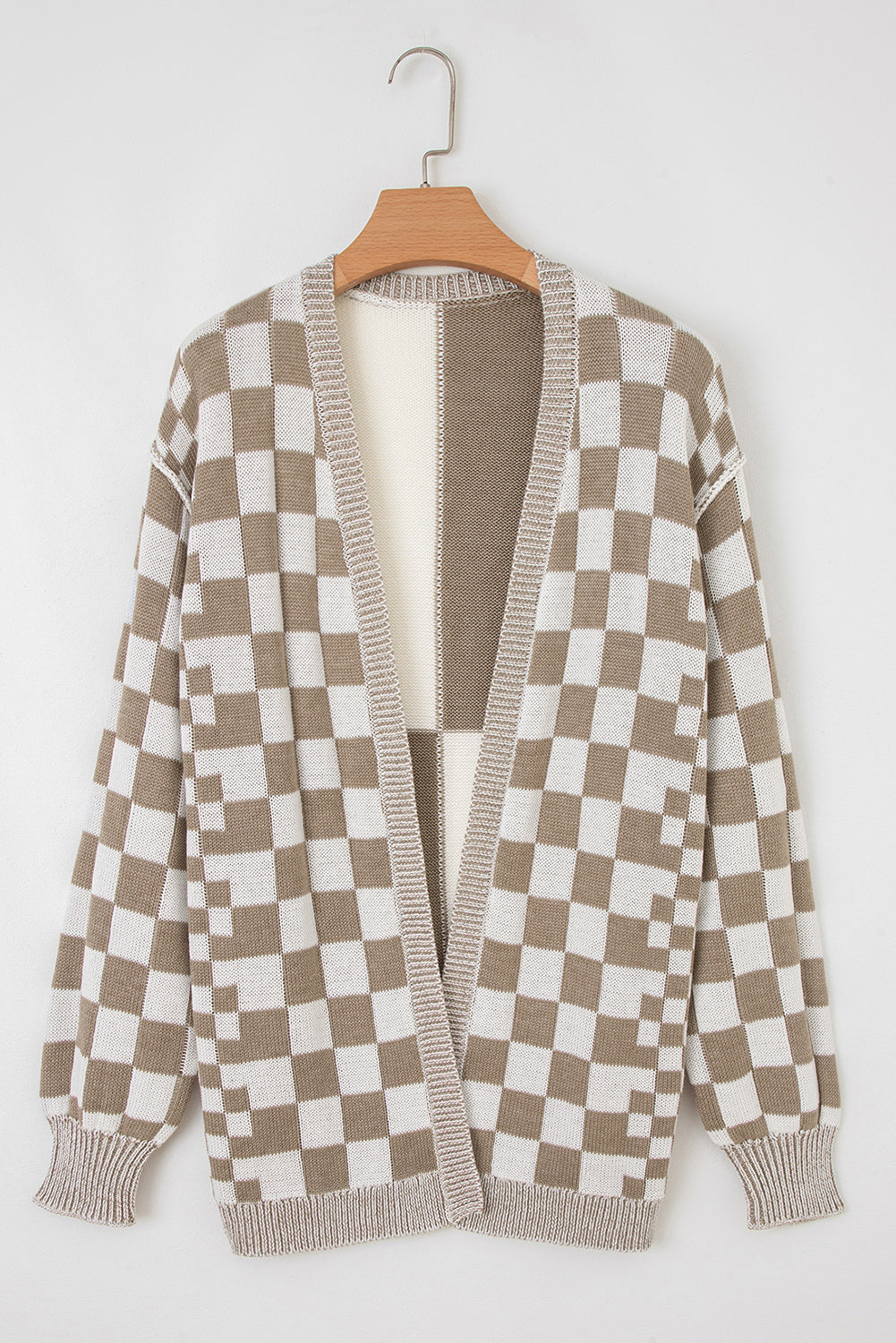 Checkered Open Front Cardigan