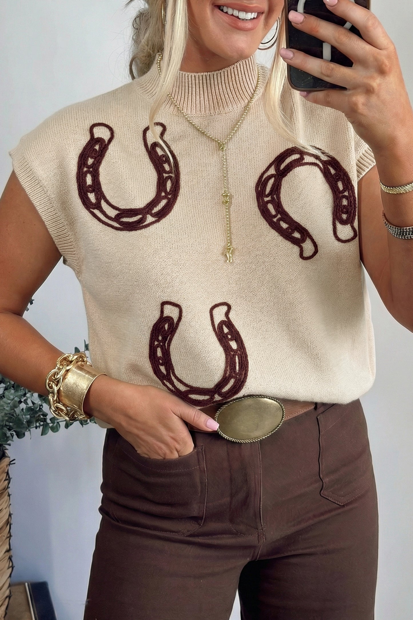 Horseshoes Mock Neck Sweater
