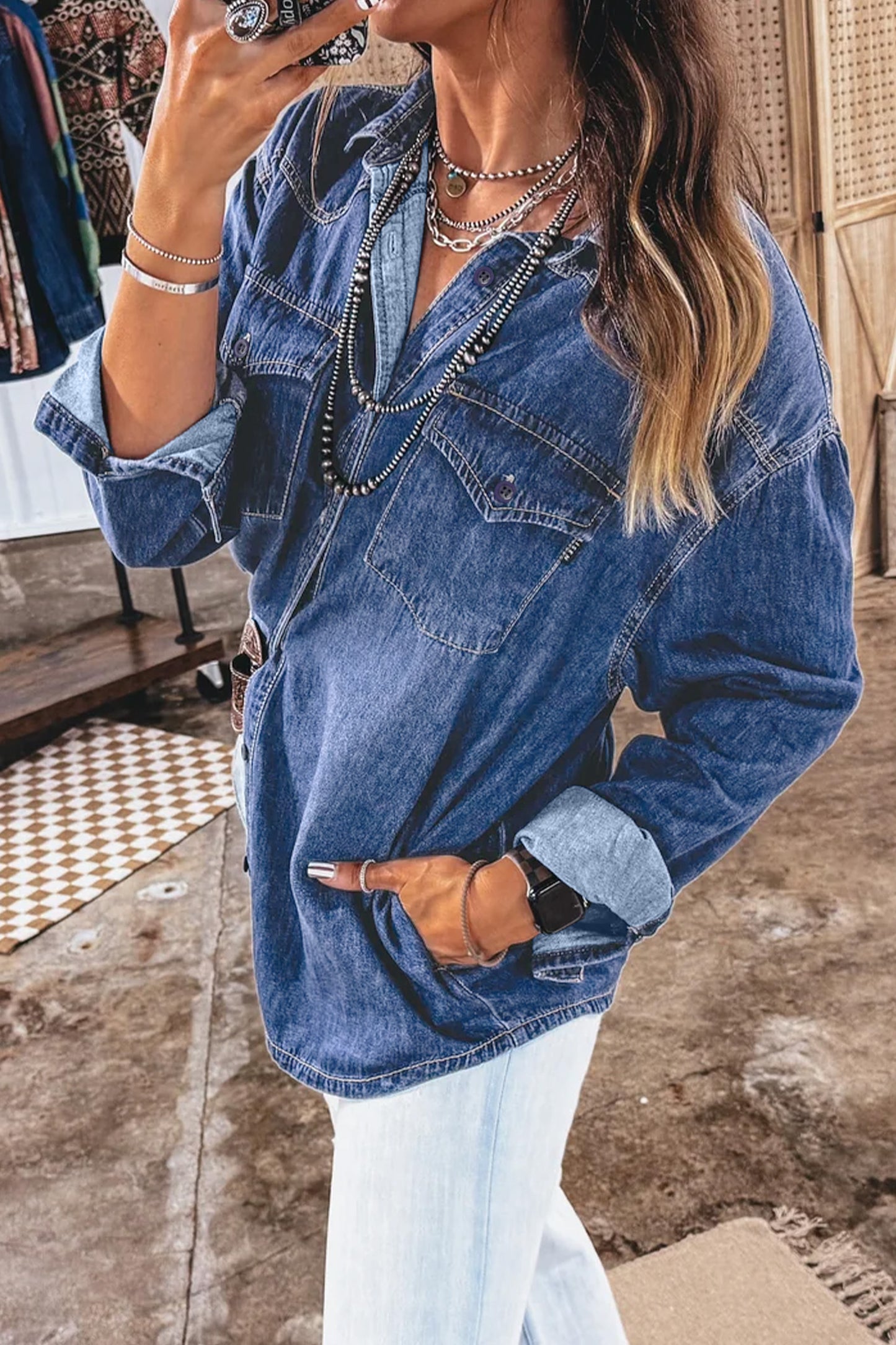 Western Patch Pocket Denim Shirt