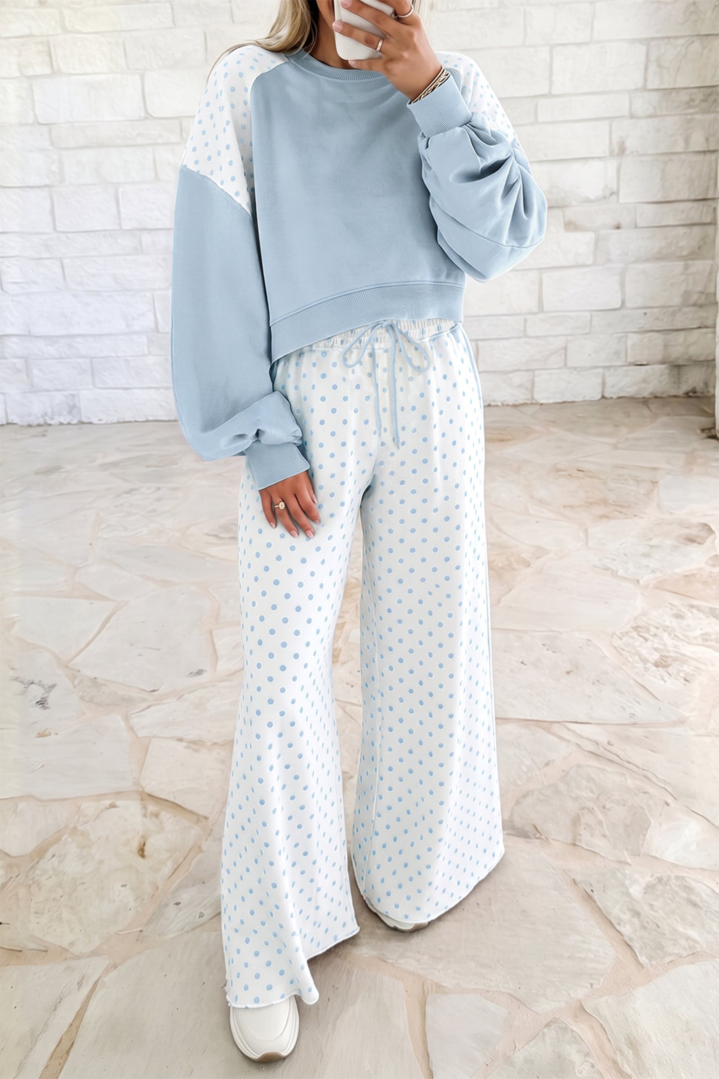 Polka Dot Patchwork Pants Set