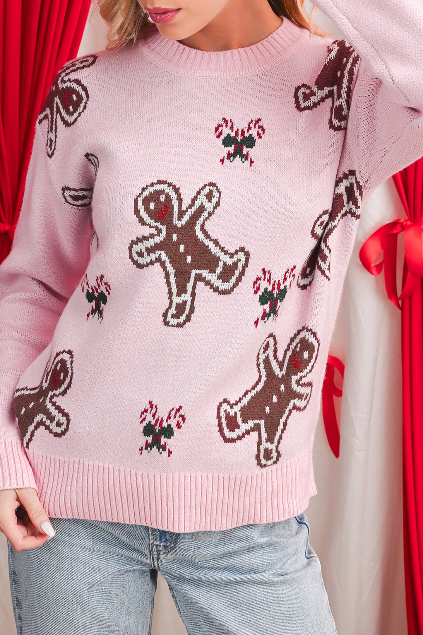 Pink Christmas Gingerbread Man Sweater