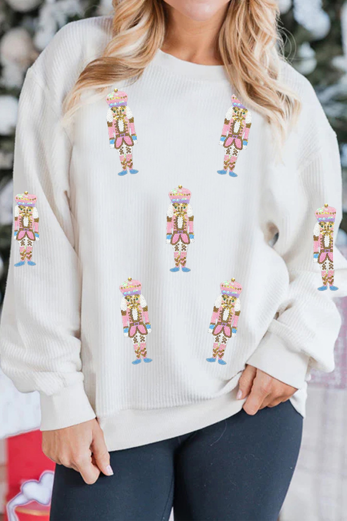 White Corded Sequin Nutcracker Sweatshirt