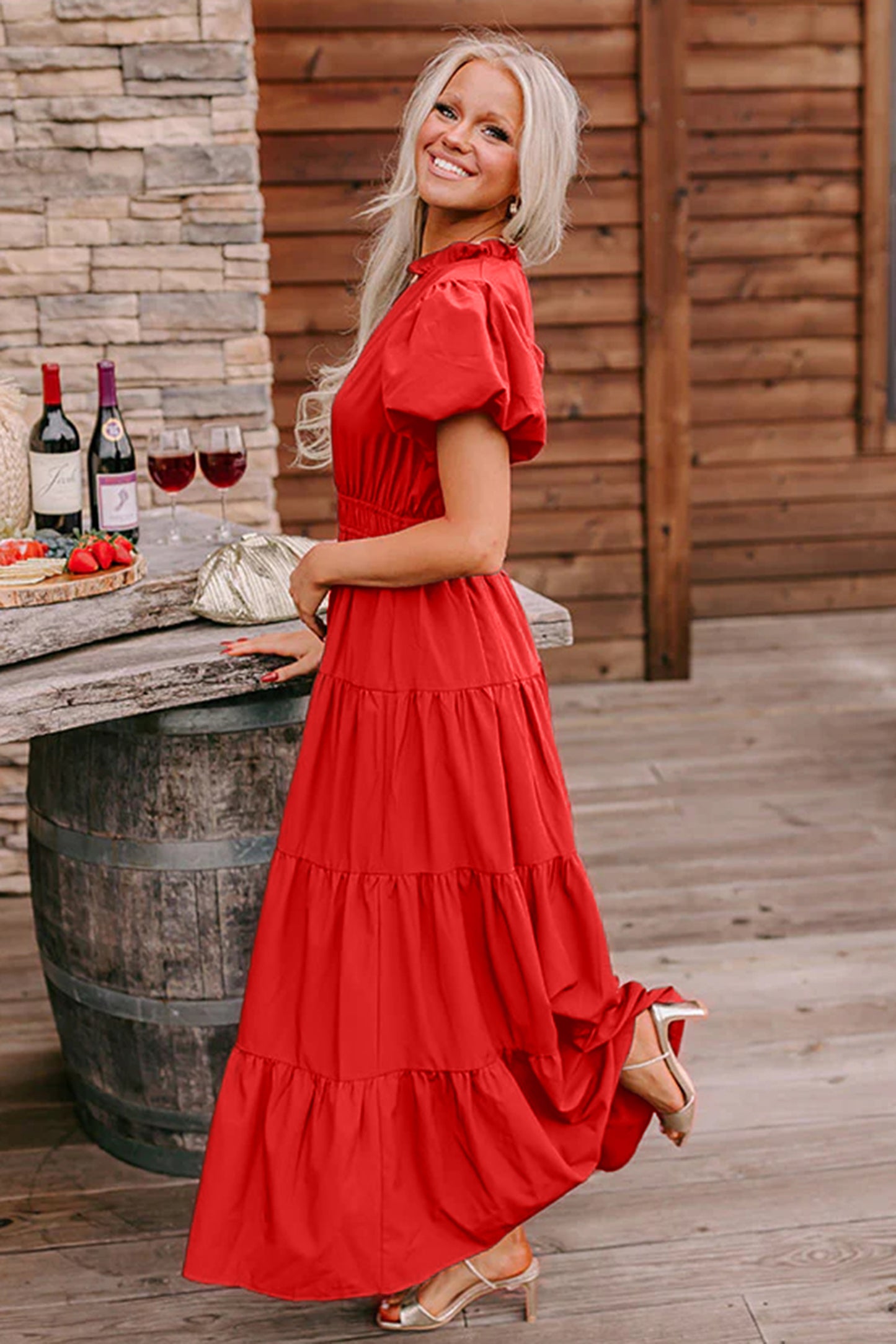 Solid Color V Neck Maxi Dress