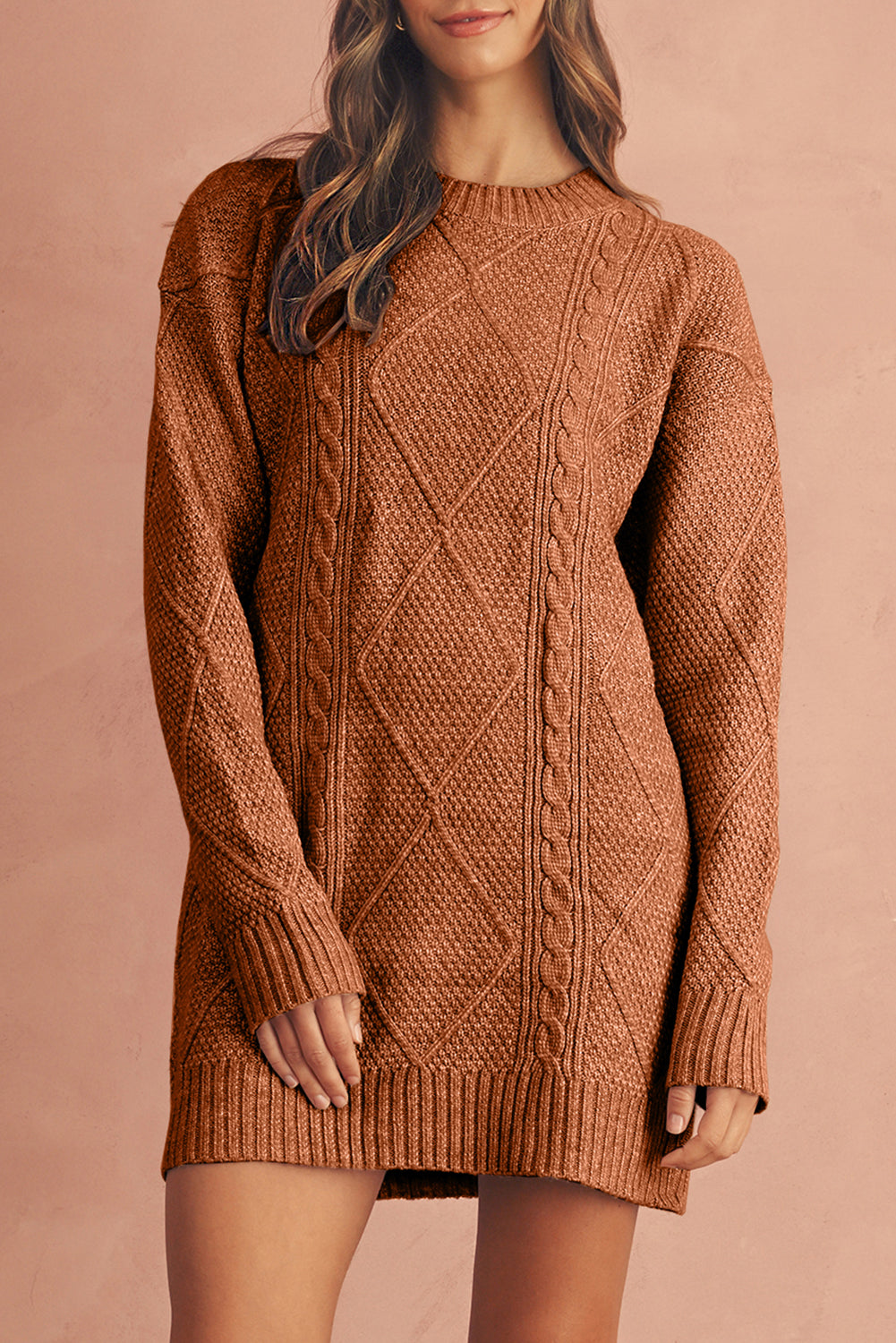 Relaxed Cable Knit  Sweater Dress