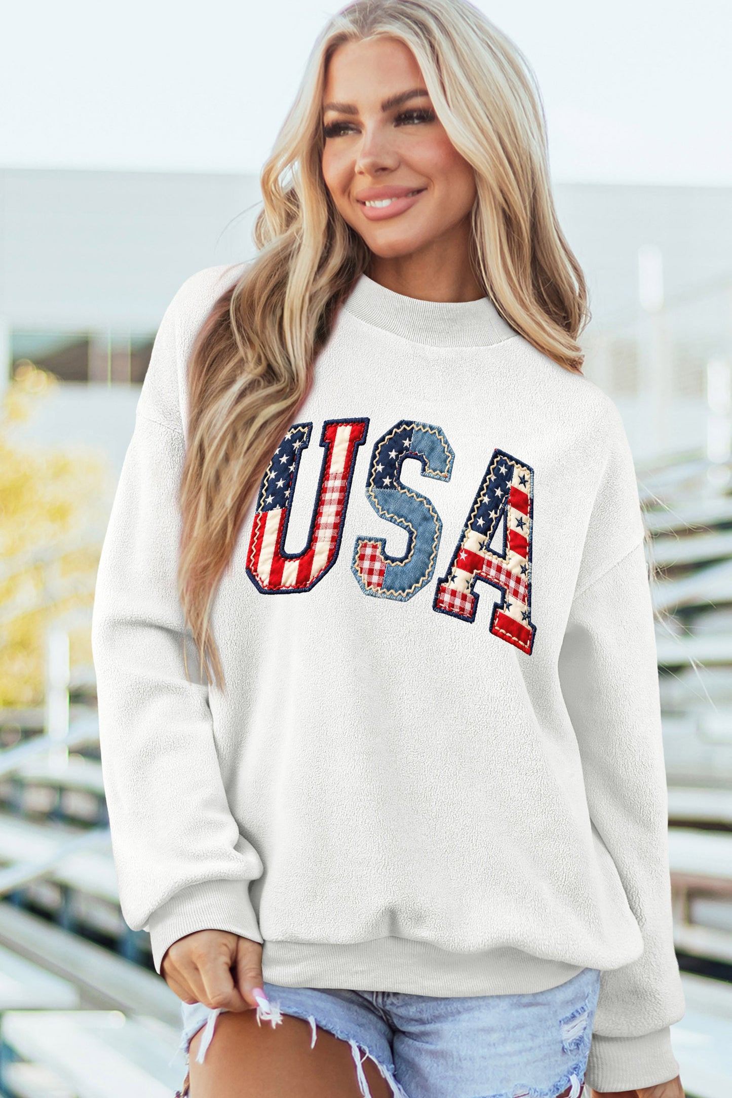 Reversible Patchwork Print USA Flag Sweatshirt