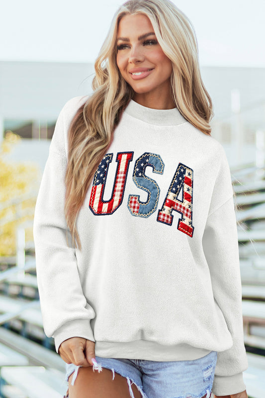 Reversible Patchwork Print USA Flag Sweatshirt