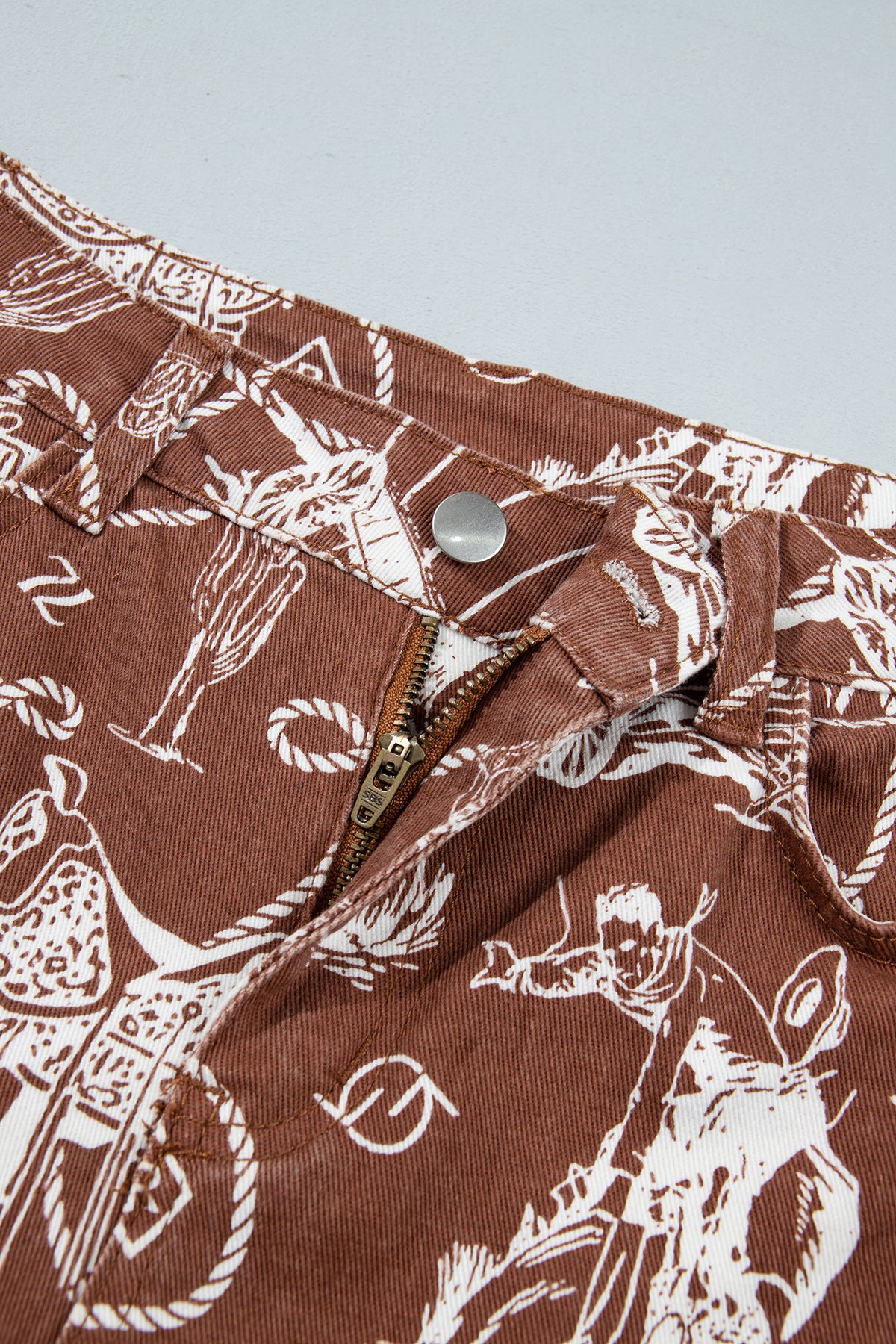 Brown Western Print Jeans