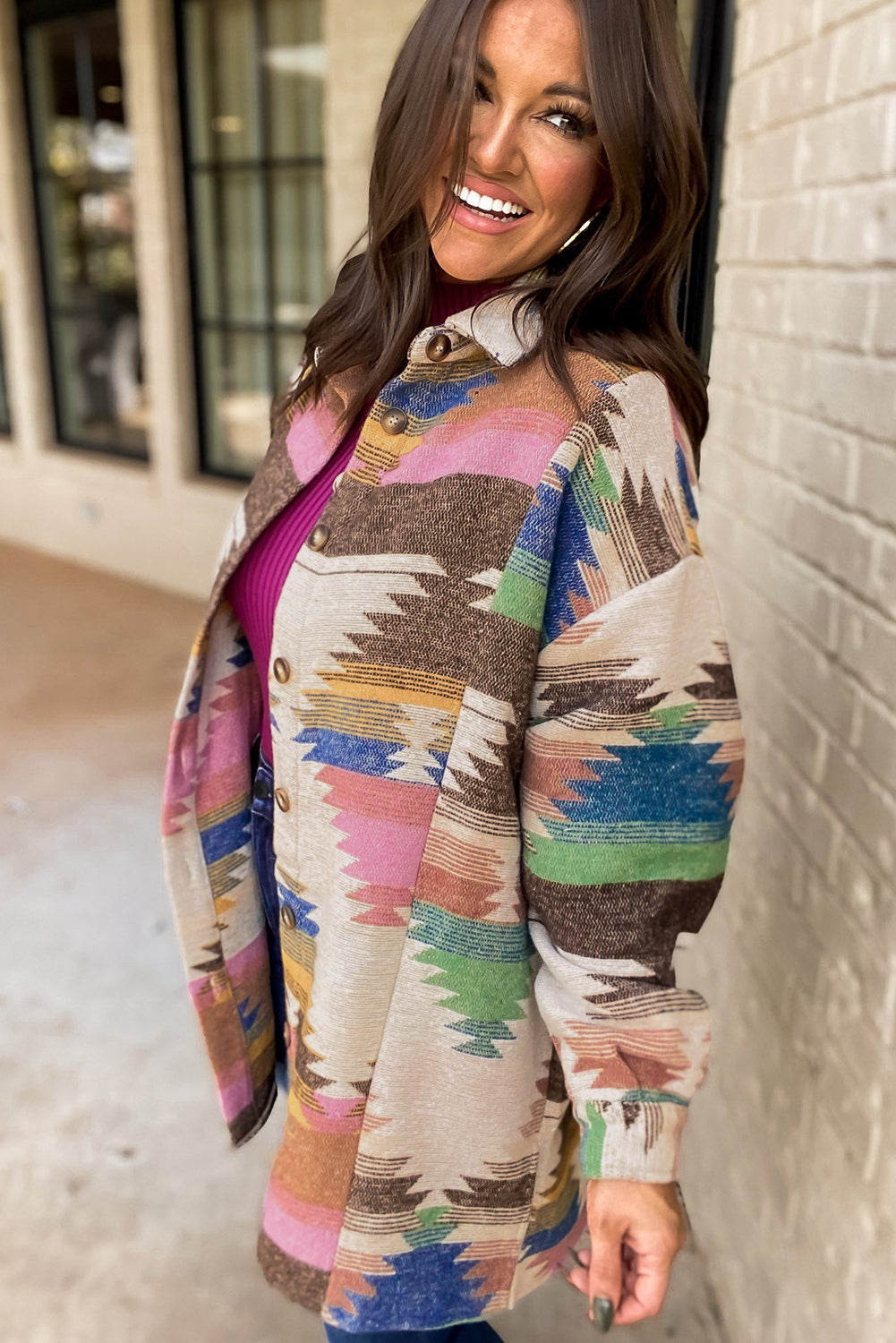 Aztec Print Button Up Shacket