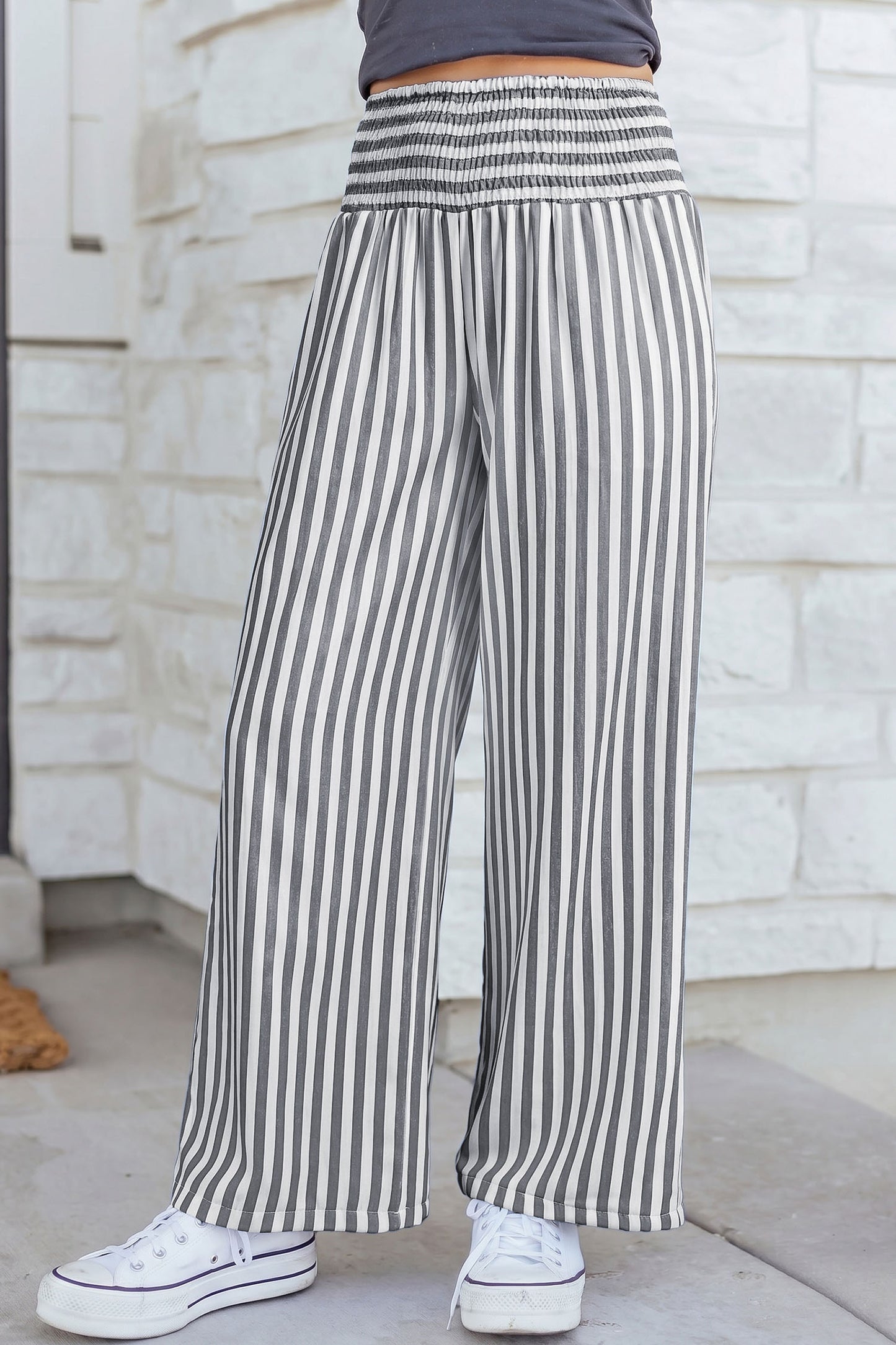 Stripe Shirred High Waist Summer Pants