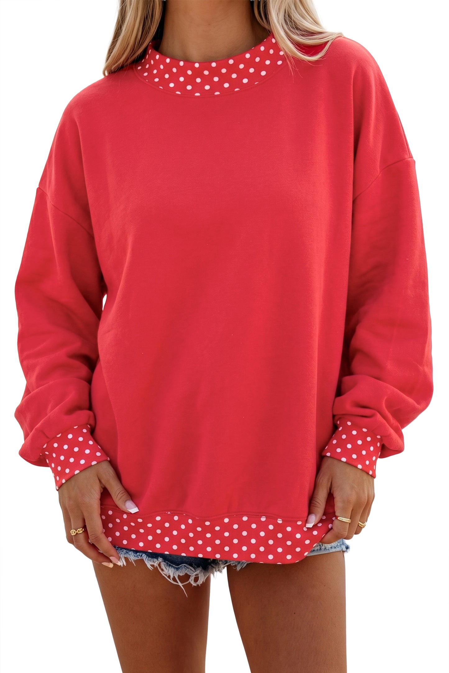 Polka Dot Trim Oversized Sweatshirt