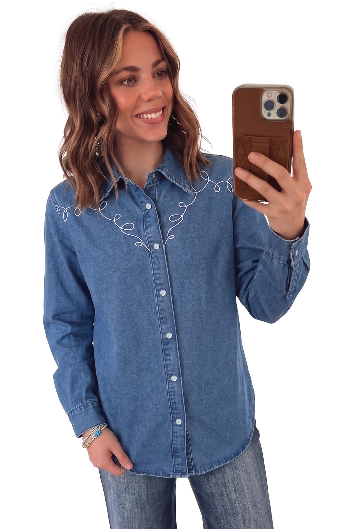 Denim Western Embroidered Shirt